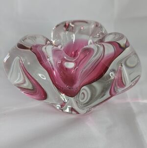 Vintage Murano? Josef Hospodka? art glass ashtray with red and clear swirls.
